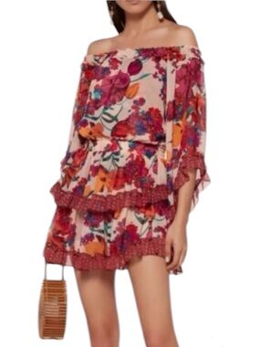 Misa Los Angeles Imane Off Shoulder Floral Chiffon Ruffle Mini Dress